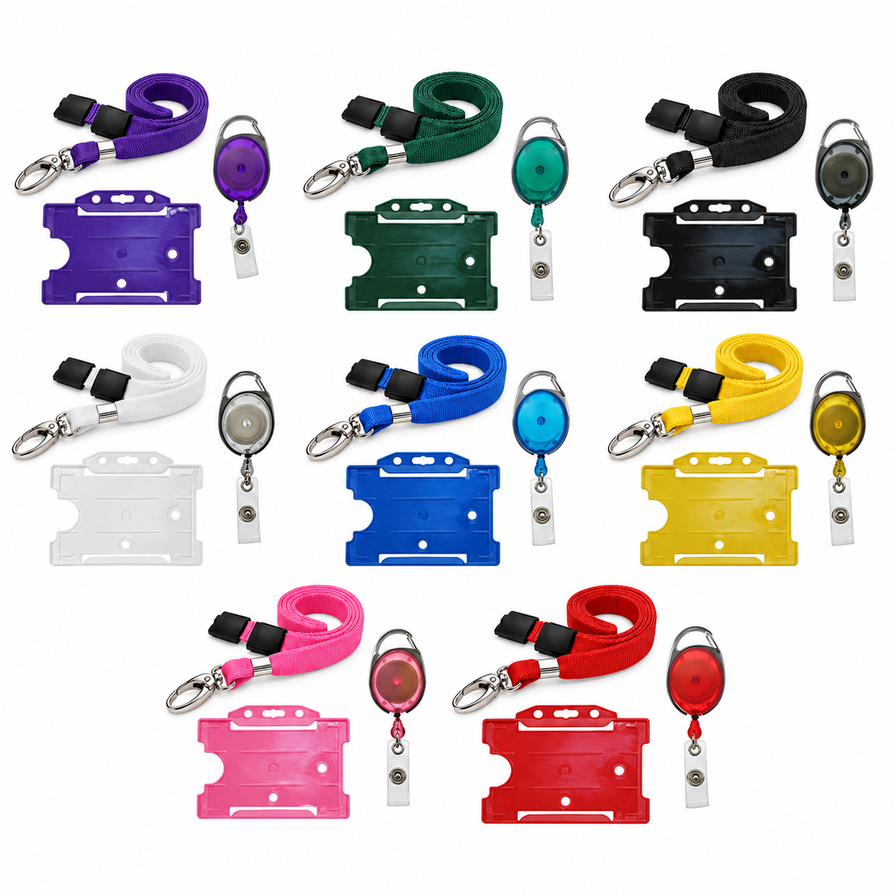 ID Badge Set with Lanyard, Retractable Reel & Card Holder – 8 Colours