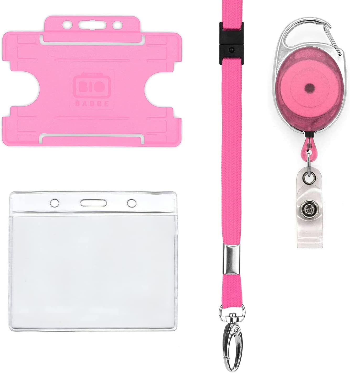 Pink 4 piece lanyards with card holder